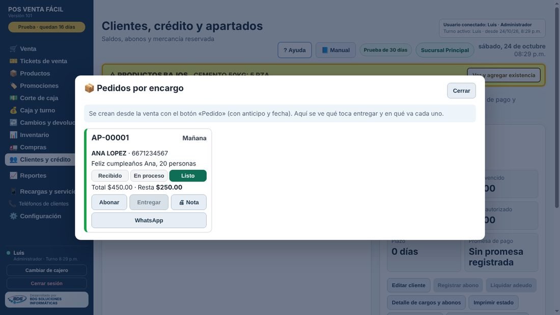 Pedidos con fecha